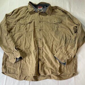 Wrangler Button Up Shirt Mens Size 2XL Brown Long Sleeve Cotton Casual Pockets